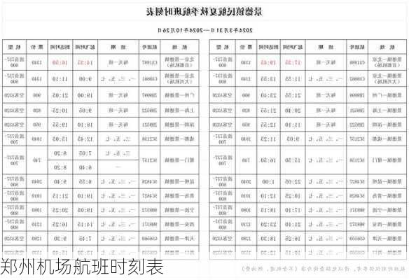 郑州机场航班时刻表