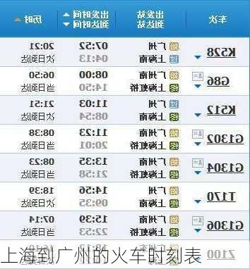 上海到广州的火车时刻表