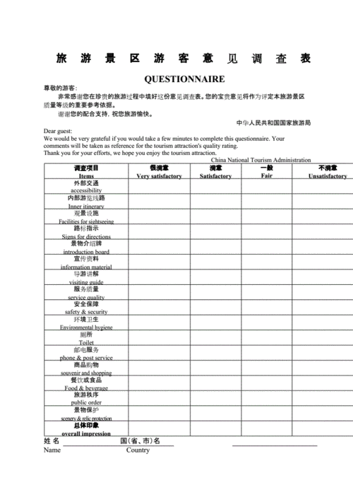 景区游客意见调查表